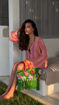 Floral Green Crochet & Straw bag (xSATISFASHION)