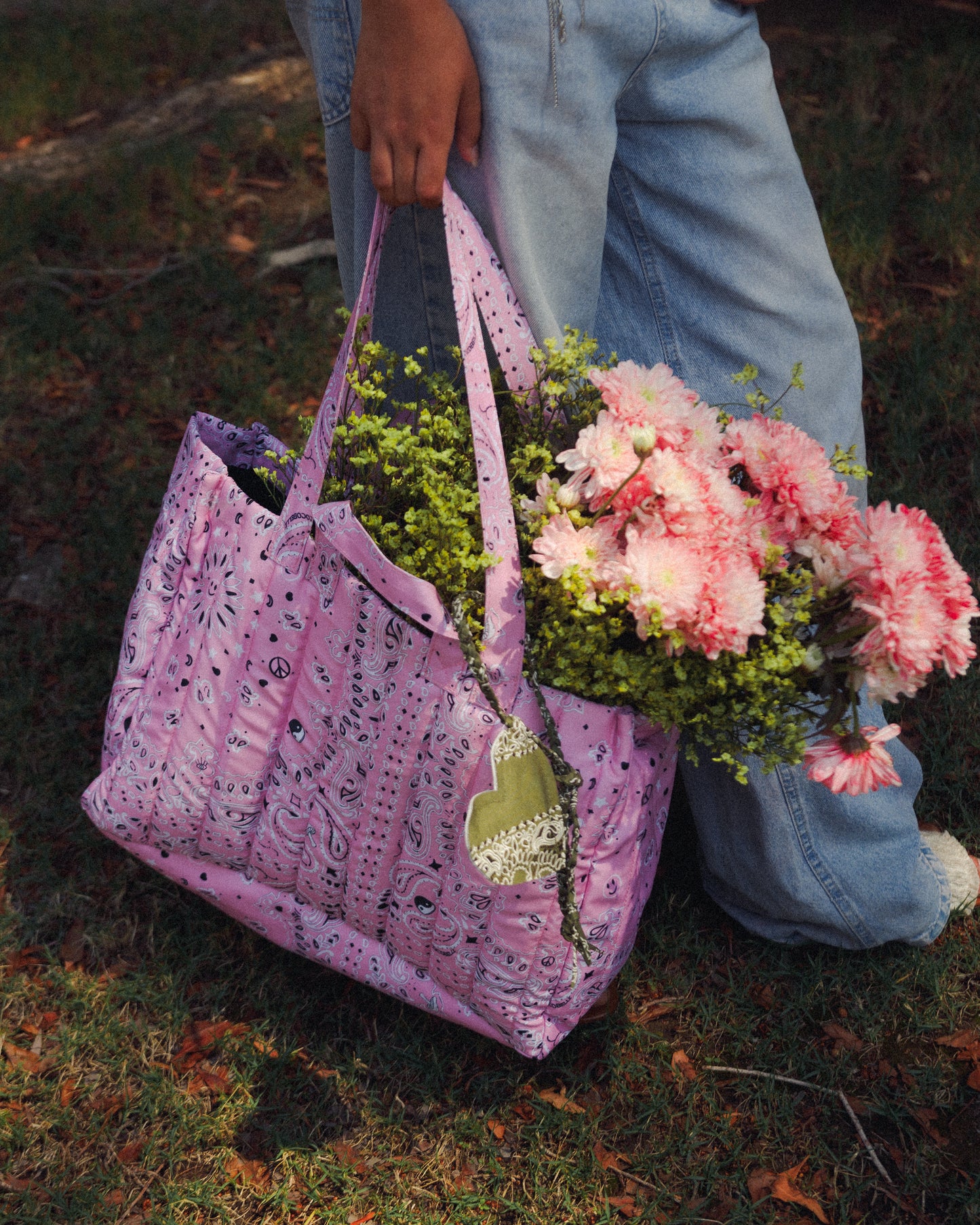 Bandana Quilted Tote Bag in Pink