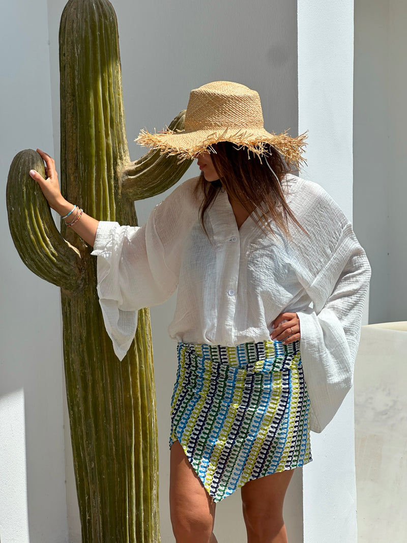 Soraya in white-shirt & green wrap
