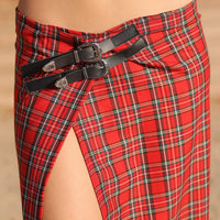 Double Buckle Skirt in Red Plaid