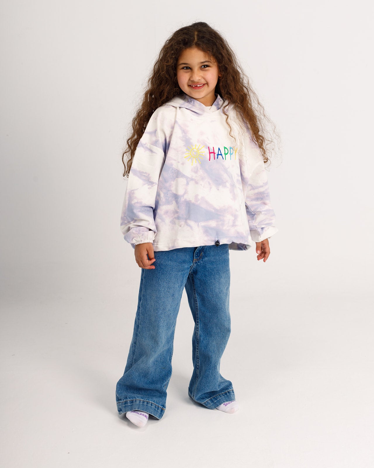 “Happy” Tie-Dye Sweatshirt in Lilac