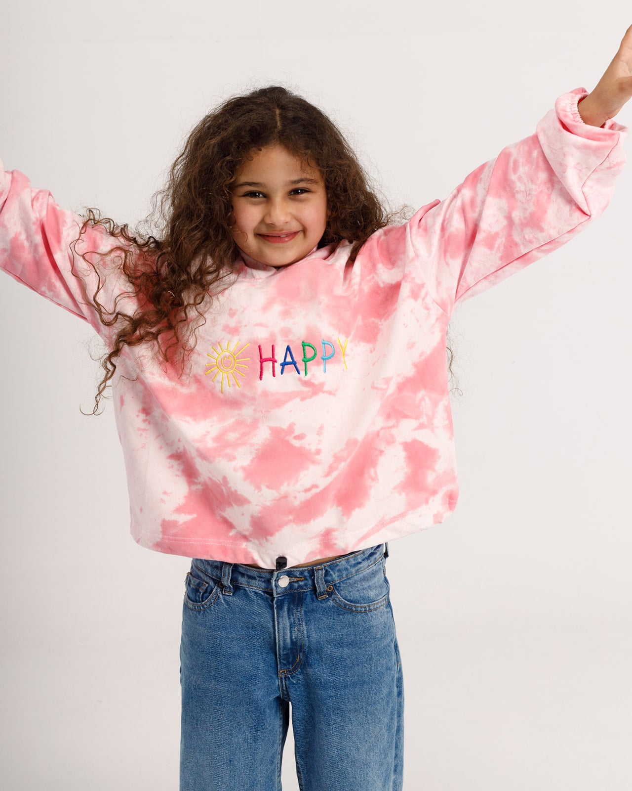 “Happy” Tie-Dye Sweater in Pink