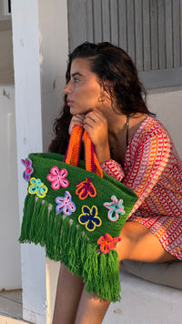 Floral Green Crochet & Straw bag (xSATISFASHION)