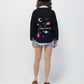 “ I NEED SPACE” embroidered Denim Shacket in Black