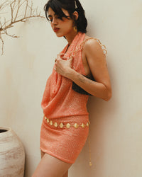 The IBIZA Beach Dress in Sequin Mesh in Peach (Final Sale)