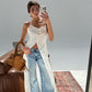 Boho MidMaxi Open Front Cami top in White