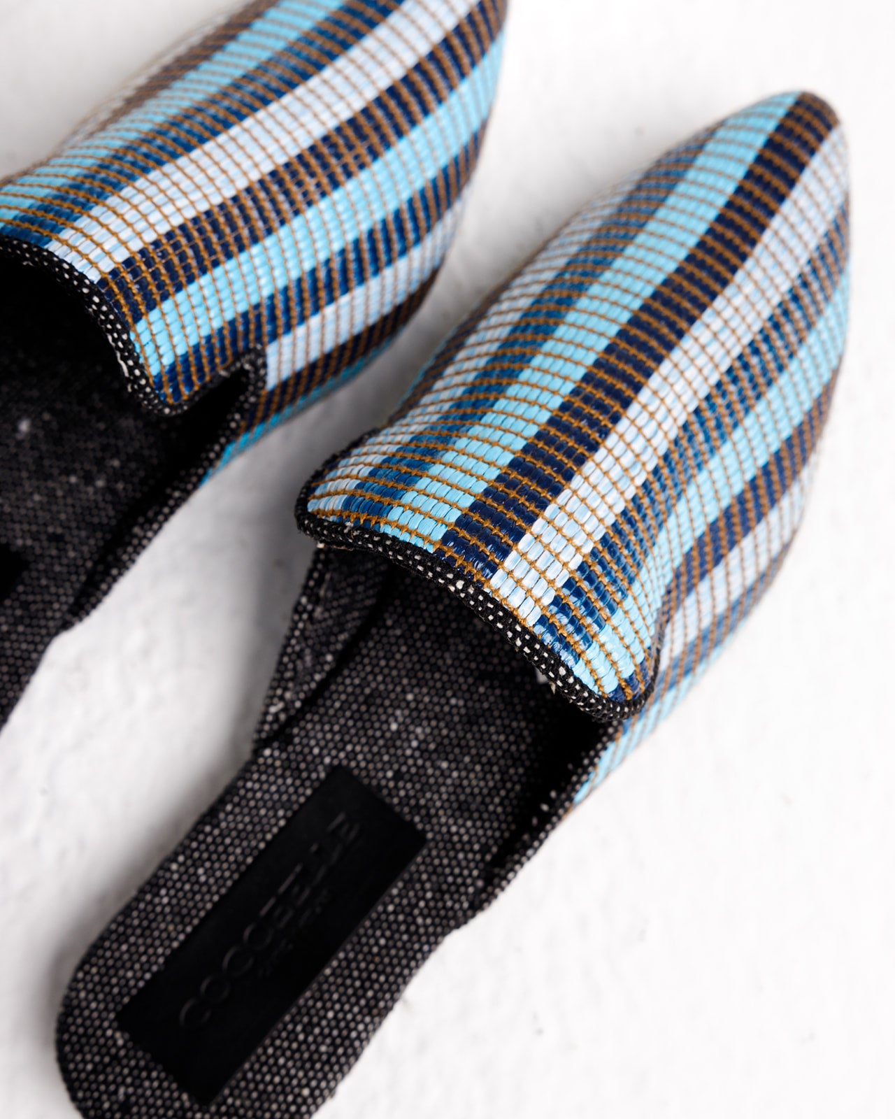 Donna Mules in Blue Raffia Stripes (Final Sale)