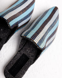 Donna Mules in Blue Raffia Stripes (Final Sale)