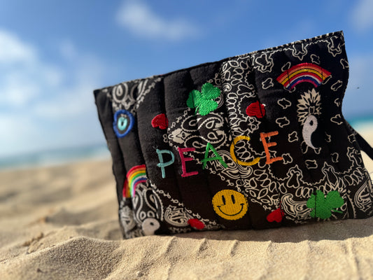 LUCK + PEACE Bandana Pouch in Black