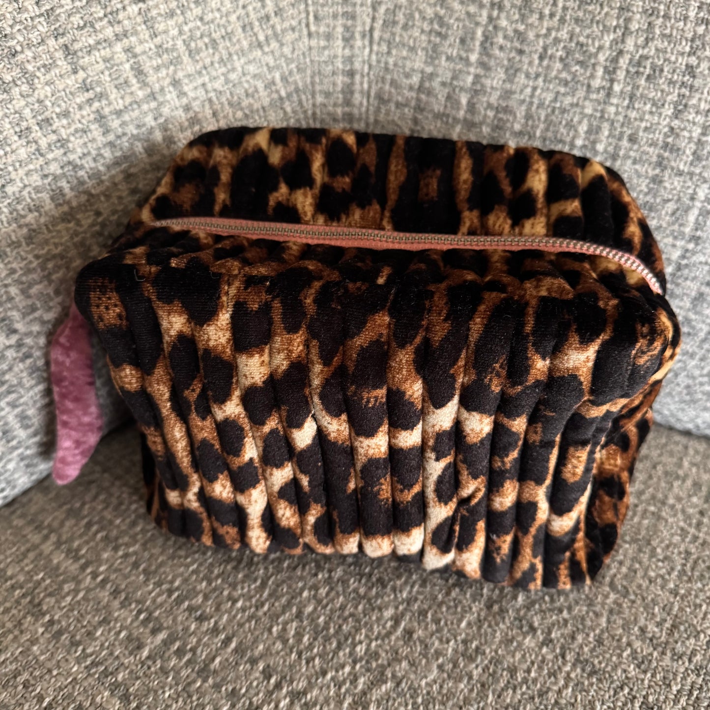 The Lola Velvet Toiletry Pouch in Leopard