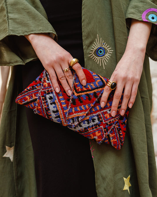 The Croissant Clutch in Red Kiliim