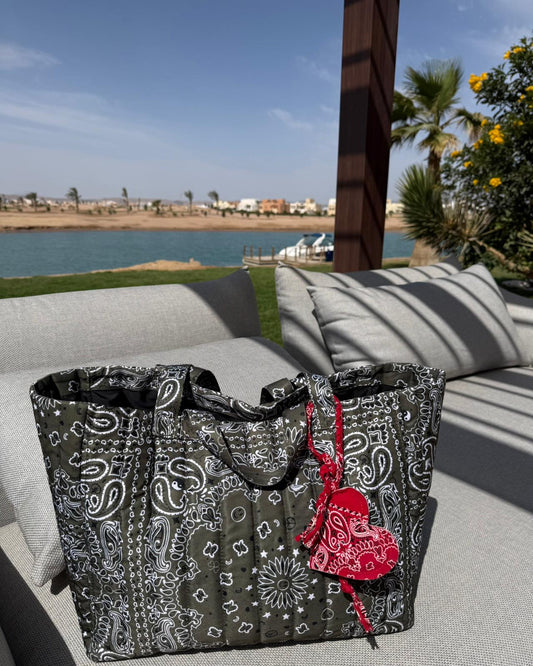 Bandana Quilted Tote Bag in Olive (Preorder May 5)