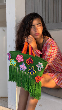 Floral Green Crochet & Straw bag (xSATISFASHION)