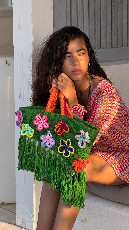 Floral Green Crochet & Straw bag (xSATISFASHION)
