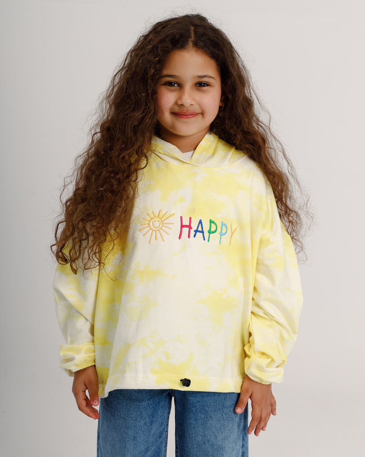 “Happy”  Tie-Dye Sweatshirt in Yellow