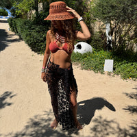 Skull & Star Crochet Sarong (Long) in Black