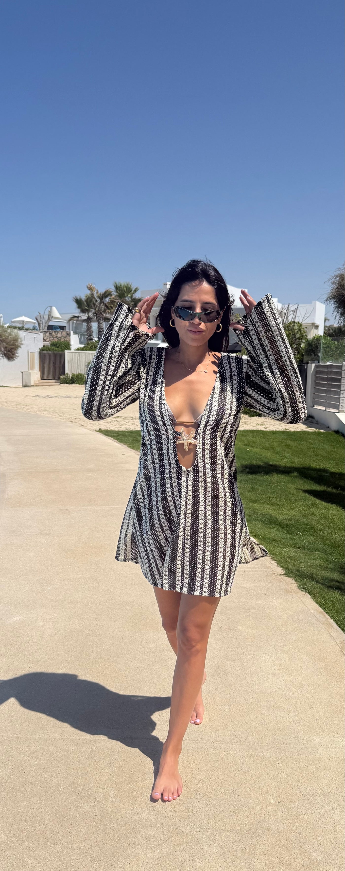 Salina’s Beachdress in Black ivory Crochet (Final Sale)
