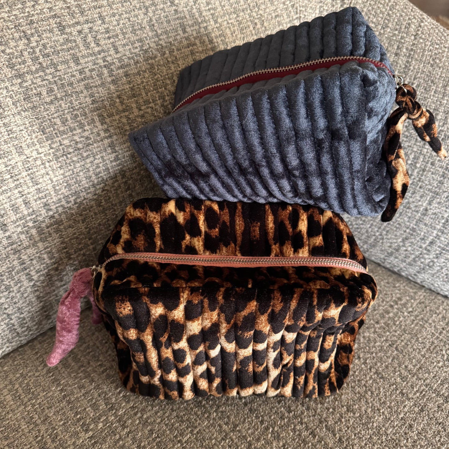 The Lola Velvet Toiletry Pouch in Leopard