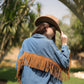 Western Jacket with Fringe in Dark Denim Wash