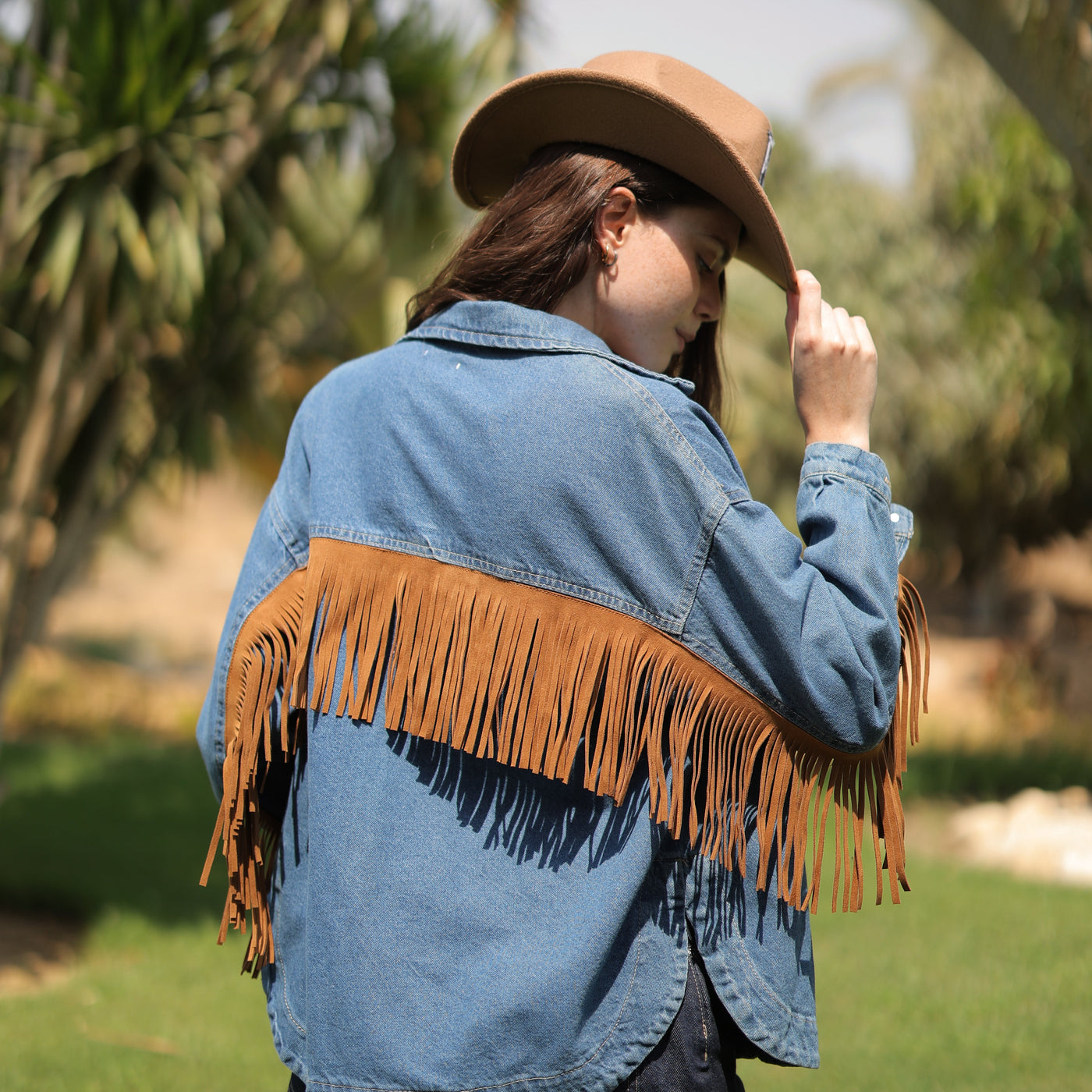 Western Jacket with Fringe in Dark Denim Wash (Final Sale)