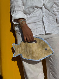 Cleo Fish bag in Raffia & Blue Bandana (xSATISFASHION)