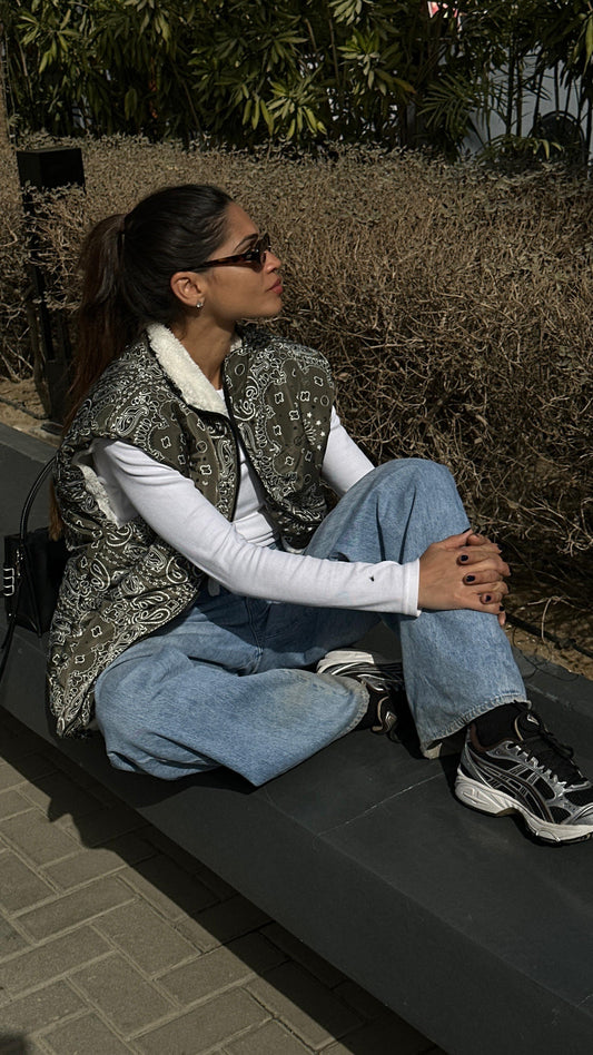 Bandana puff-Vest in Olive Green