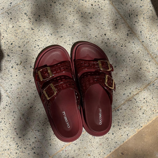 Isabel Jelly caged slides in burgundy