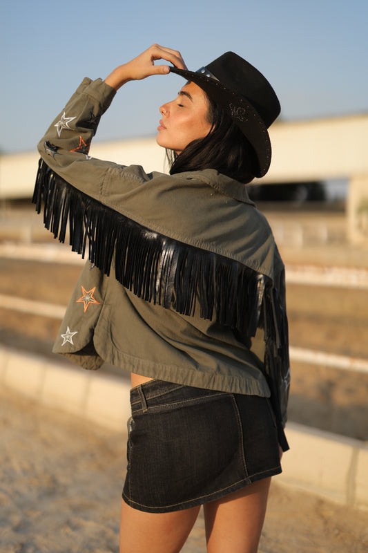 Star fringe Jacket olive
