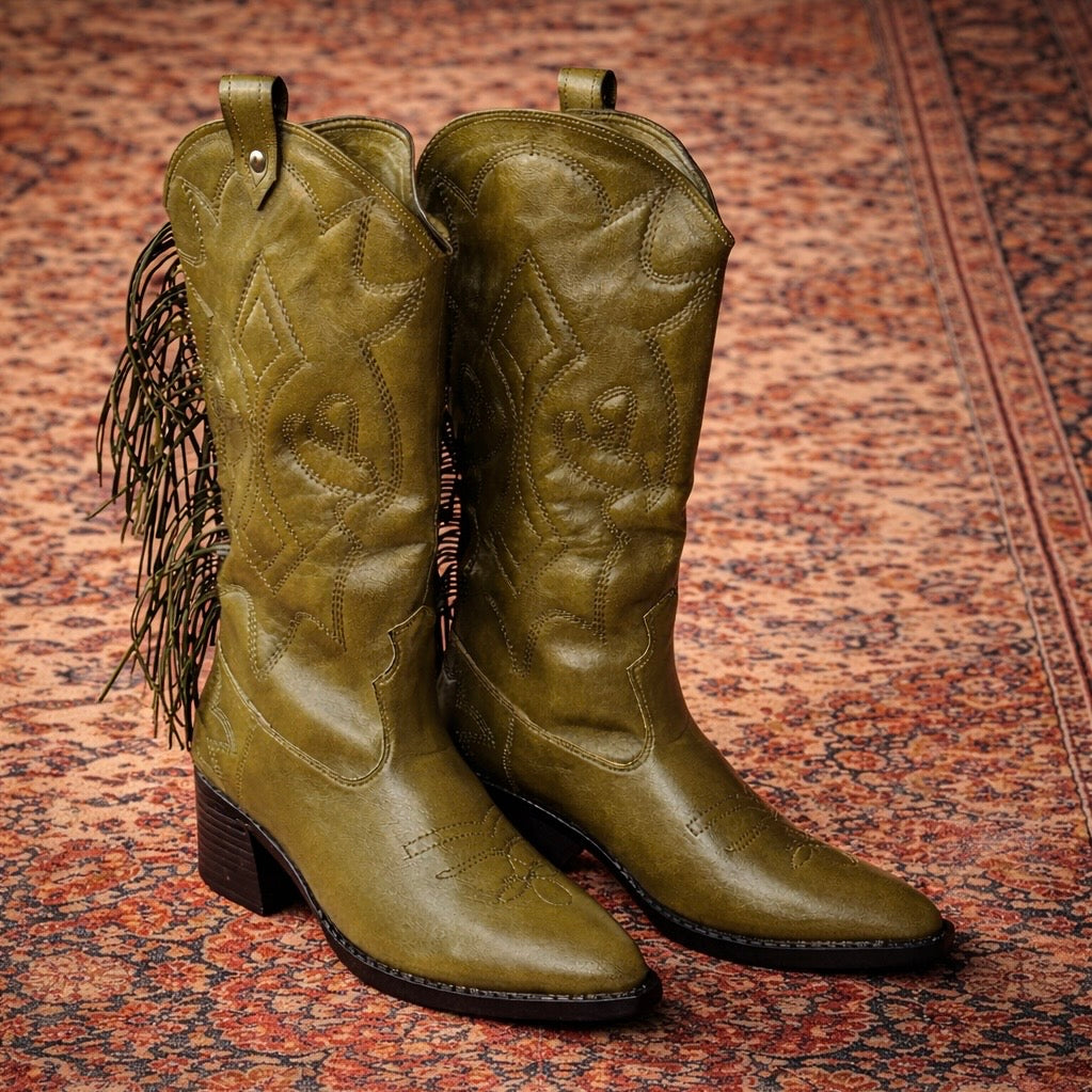 Alabama Fringe Cowboy Boots in Matcha Green ( X SATISFASHION)