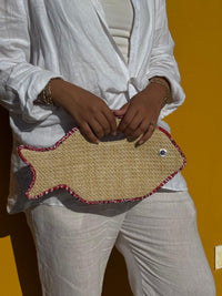 Cleo Fish bag in Raffia & Red Bandana (xSATISFASHION)
