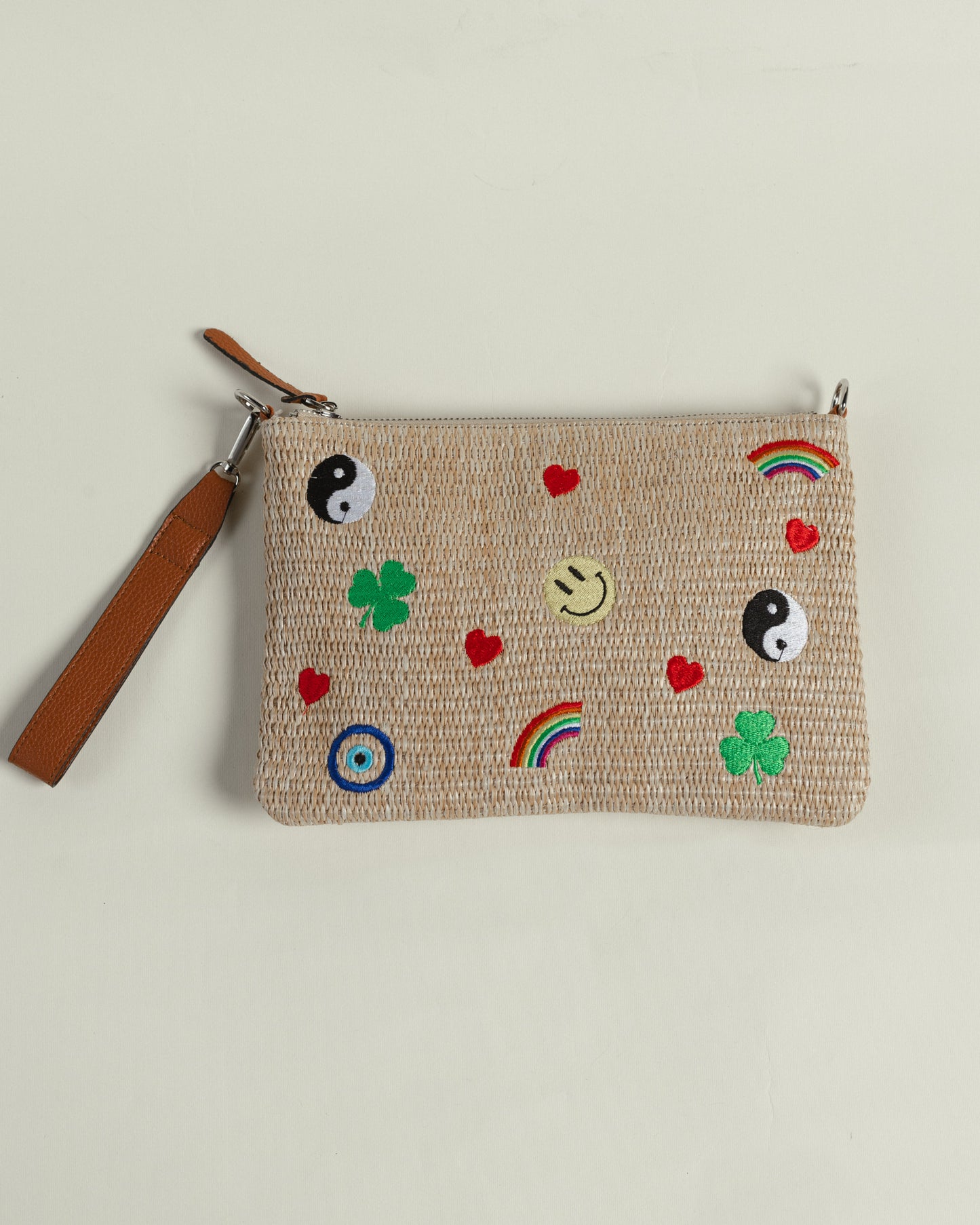 “Funk” Hippie- embroidery Raffia Pouch/cross body (comes with strap)