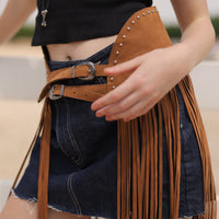 Fringe Studded Belt in Brown