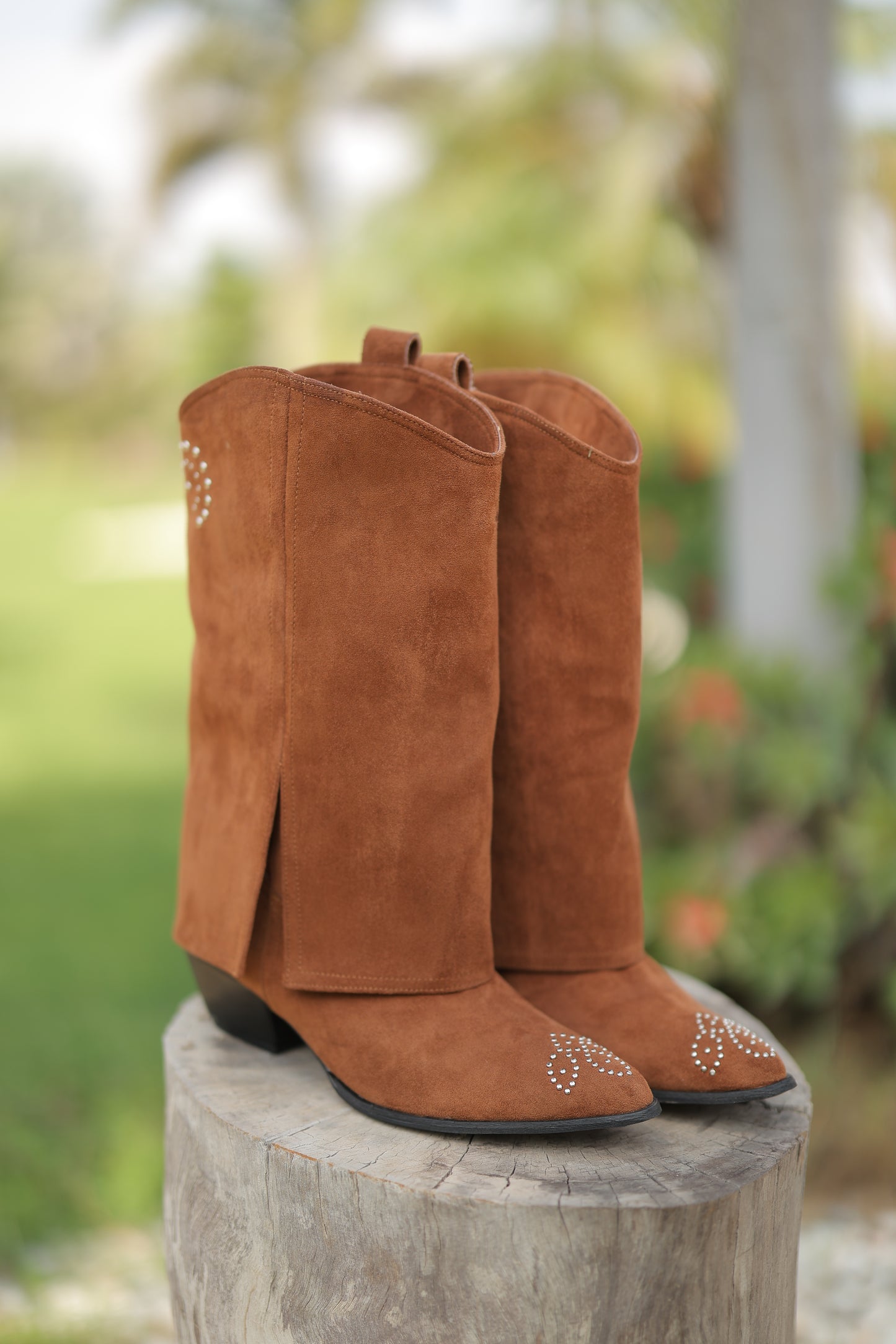 Western Style Suede Boots in Tan (PREORDER: Shipping by October 8)