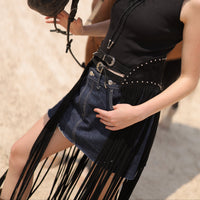 Fringe Studded Belt in Black