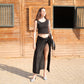 Western Buckle Ribbed Top in Black