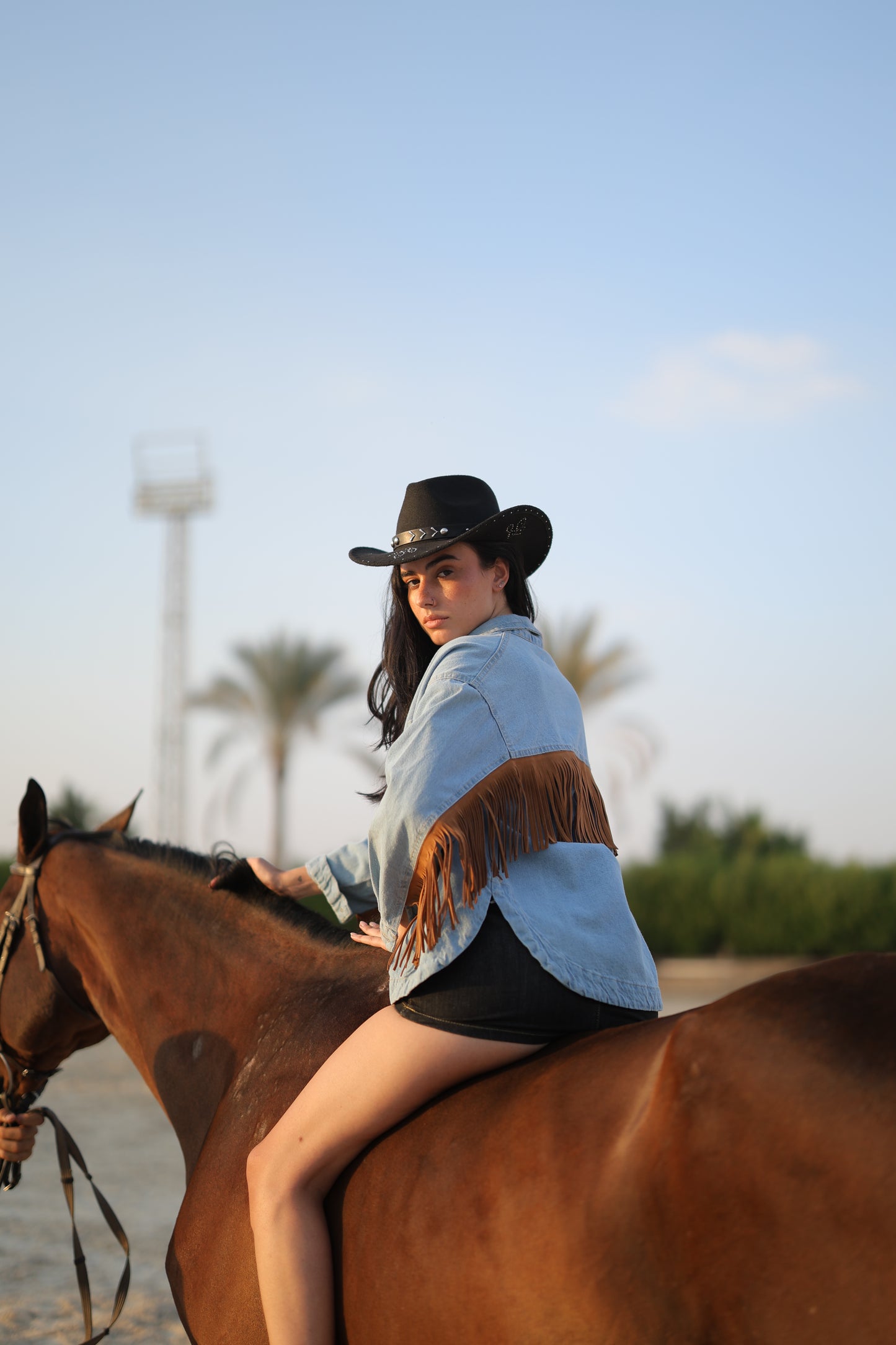 Western Jacket with Fringe in Light Denim Wash