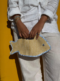 Cleo Fish bag in Raffia & Blue Bandana (xSATISFASHION)