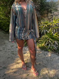 Soraya beach-dress in Deep Olive + Blues