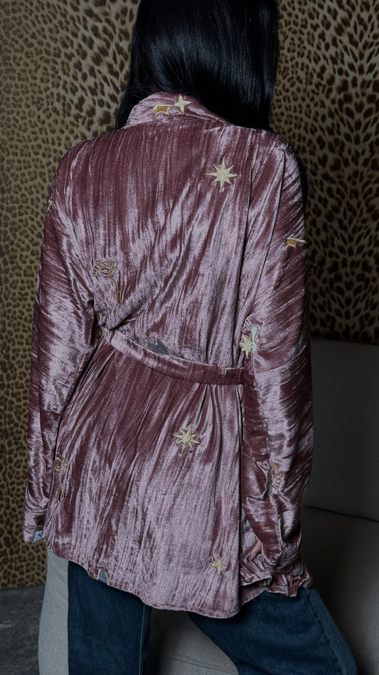 “Heart-Lock & Key” Embroidered 
 Kimono in Powder Pink