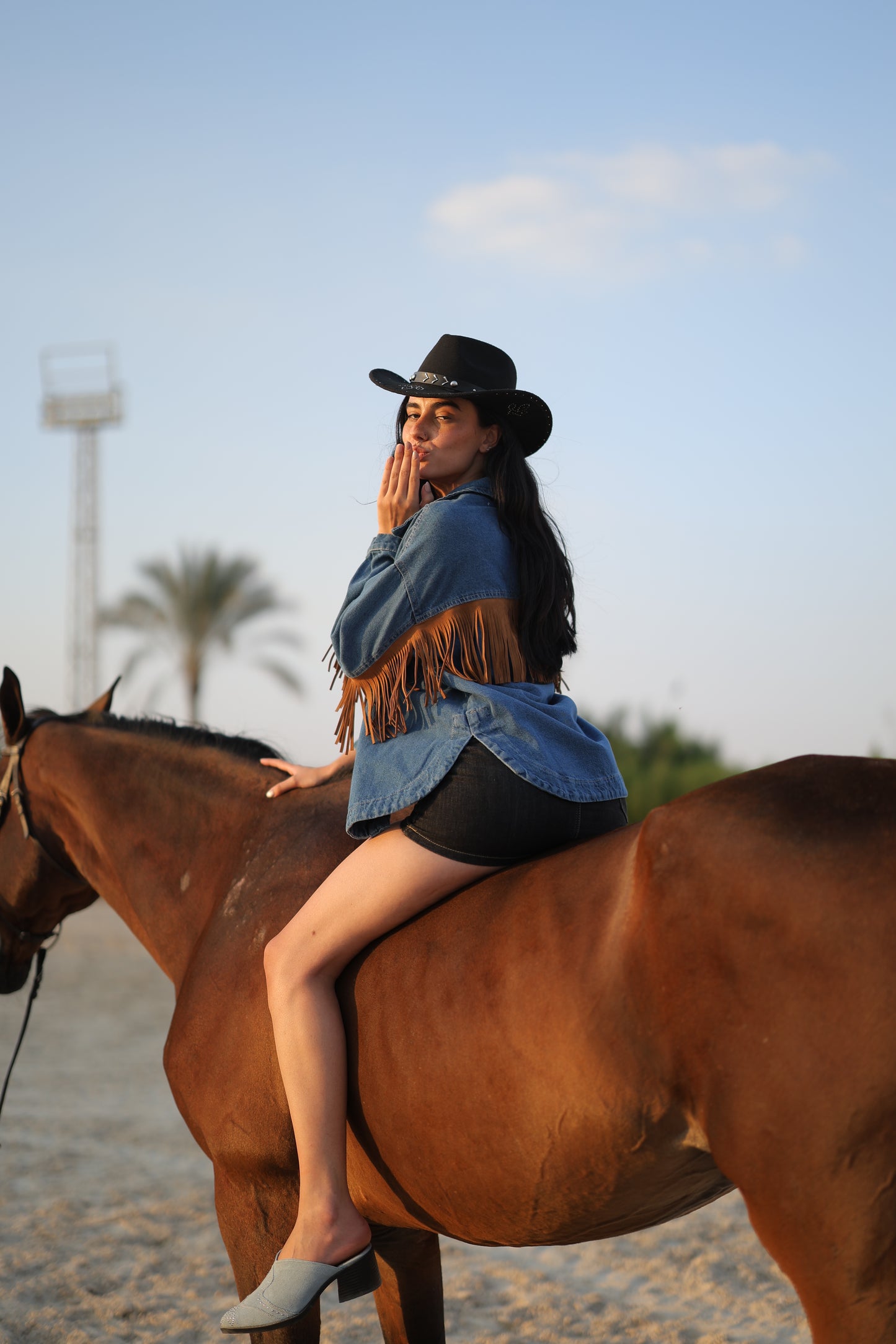 Western Jacket with Fringe in Dark Denim Wash