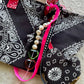 Black Bandana Heart & Pearl- Bag Charms (set of 2)