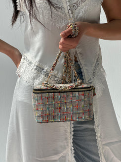 Vanity Bag in Beige Plaid (with chain)