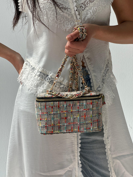 Vanity Bag in Beige Plaid (with chain)