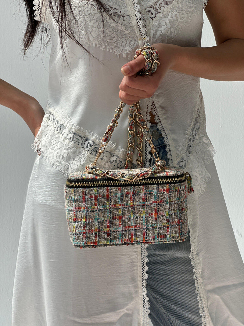 Vanity Bag in Beige Plaid (with chain)