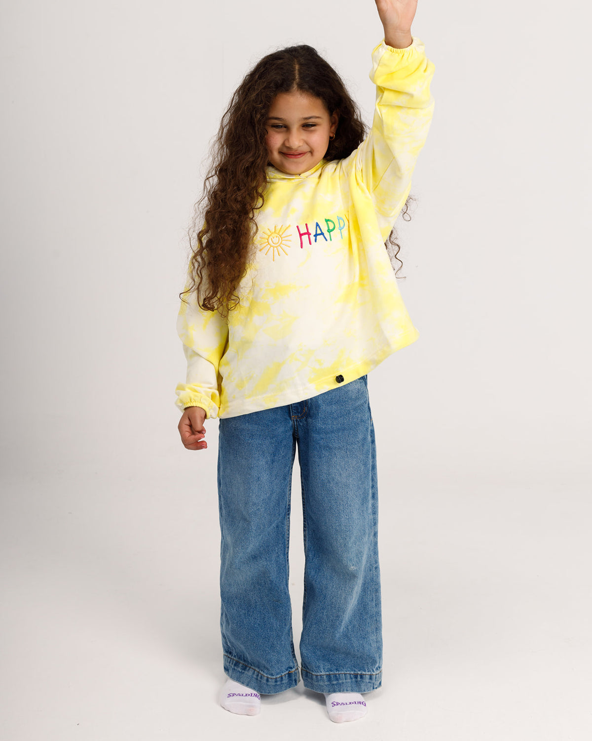 “Happy”  Tie-Dye Sweatshirt in Yellow
