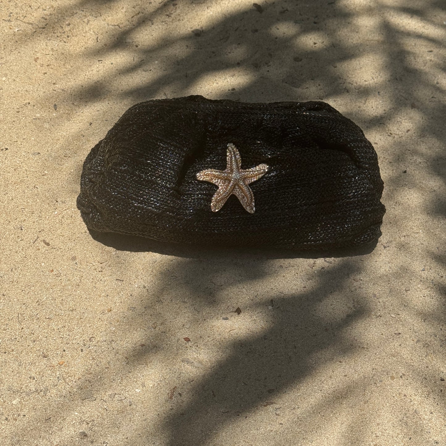 Maya Black Raffia Clutch