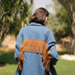 Western Jacket with Fringe in Dark Denim Wash