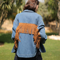 Western Jacket with Fringe in Dark Denim Wash (Final Sale)
