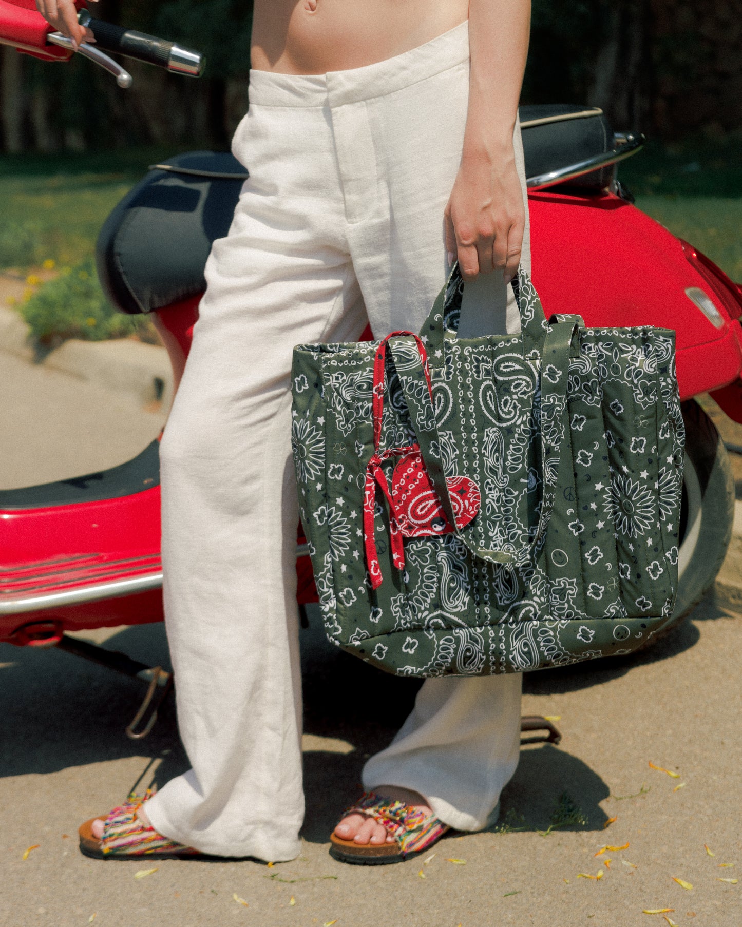 Bandana Quilted Tote Bag in Olive (Preorder May 5)
