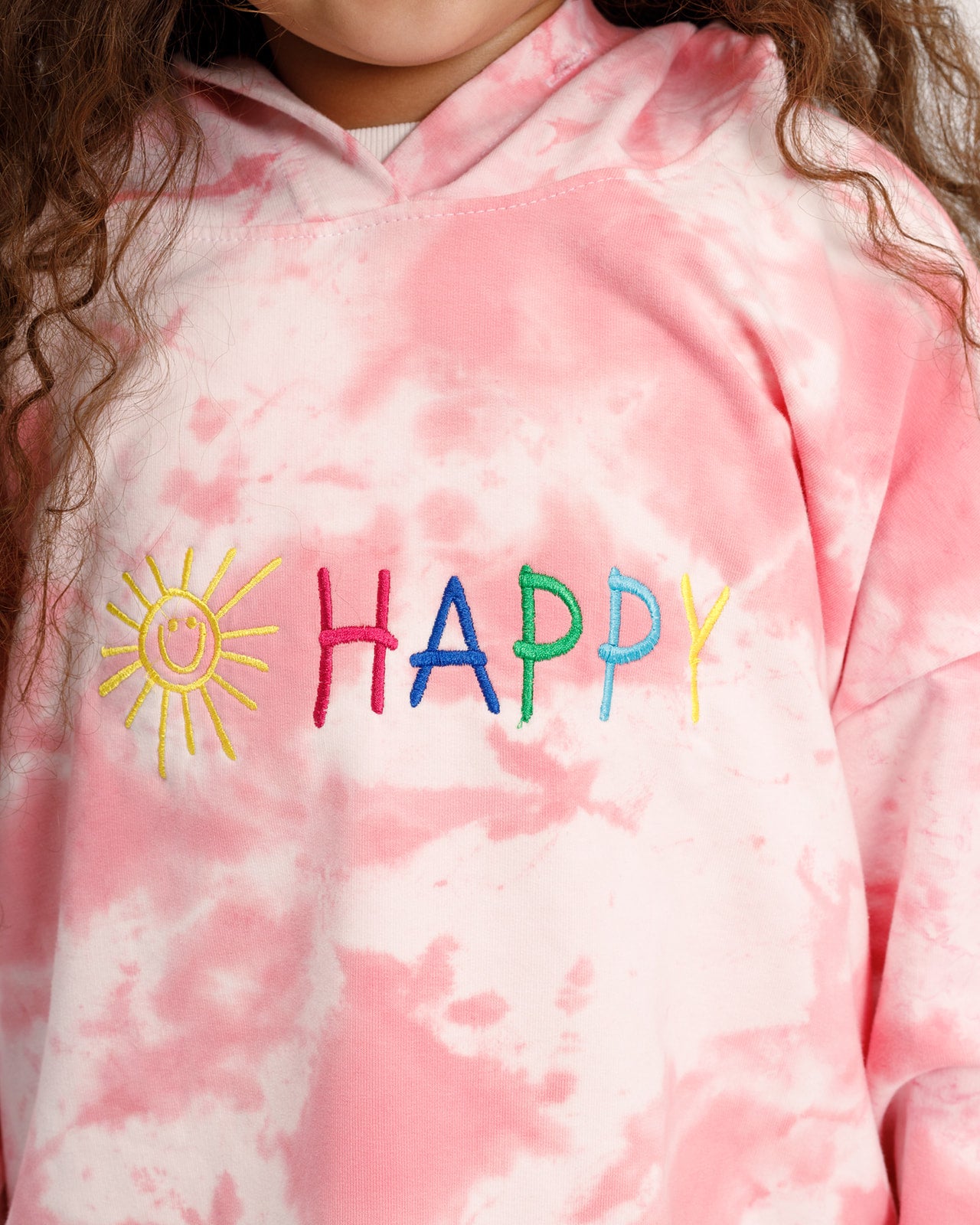 “Happy” Tie-Dye Sweater in Pink